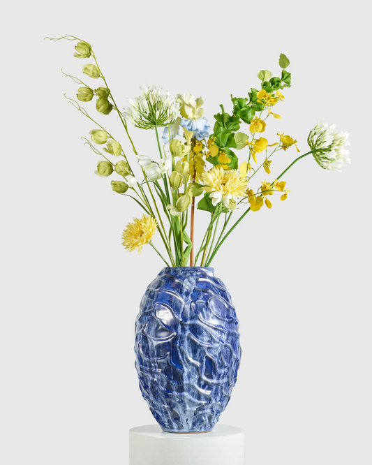 Christian Bruun Vase Blue styled with a Flowerism bouquet
