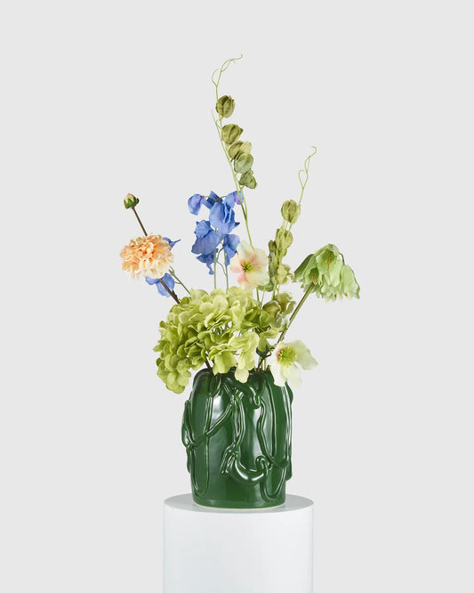 Raawii Jam Vase Juniper styled with a Flowerism bouquet
